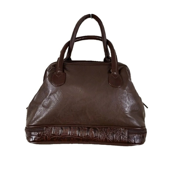 DV Brown Embossed Faux Leather 2 Handle Satchel - Picture 8 of 8